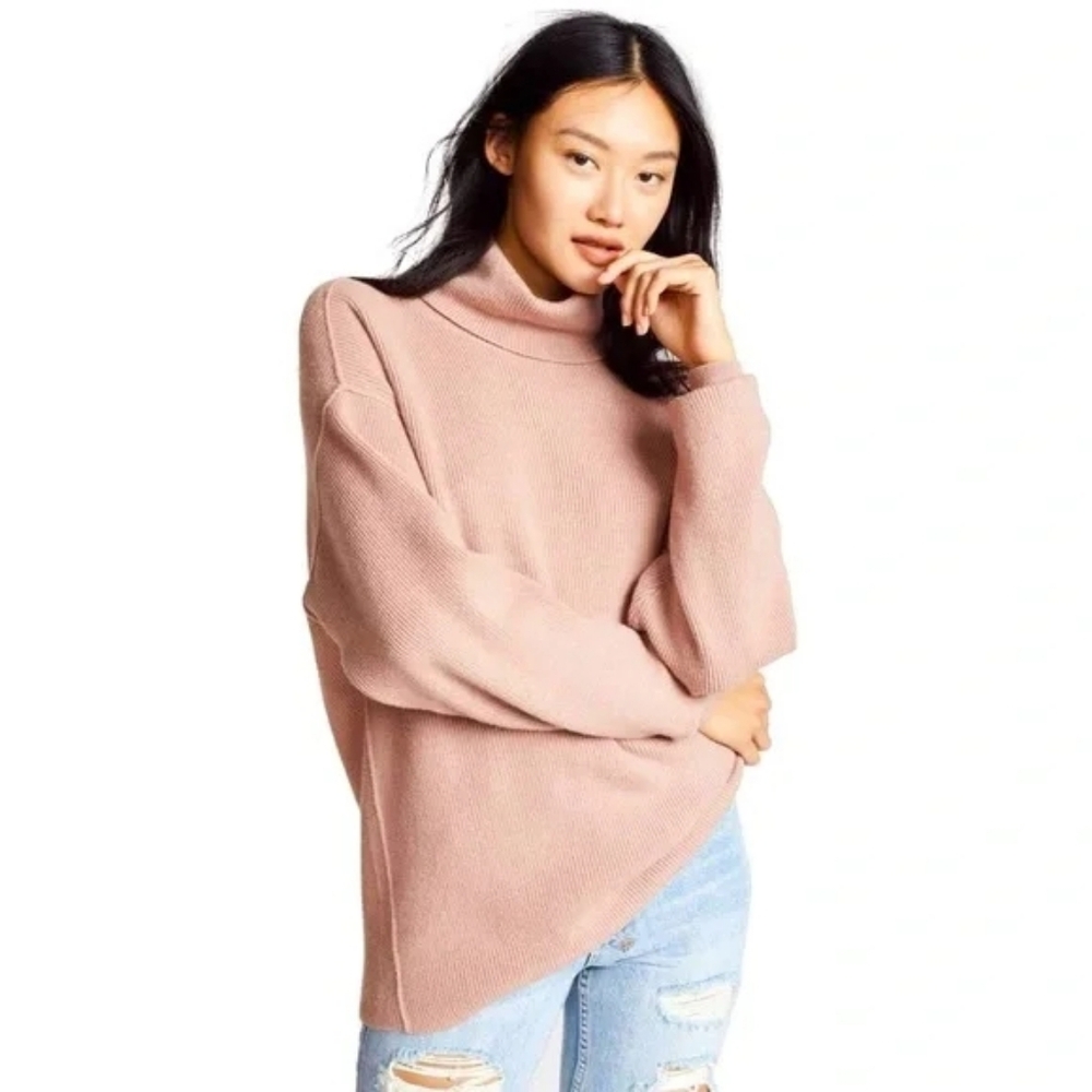 Free People Softly Structured Ribbed Tunic Sweater‎ Small Dusty Mauve Pink